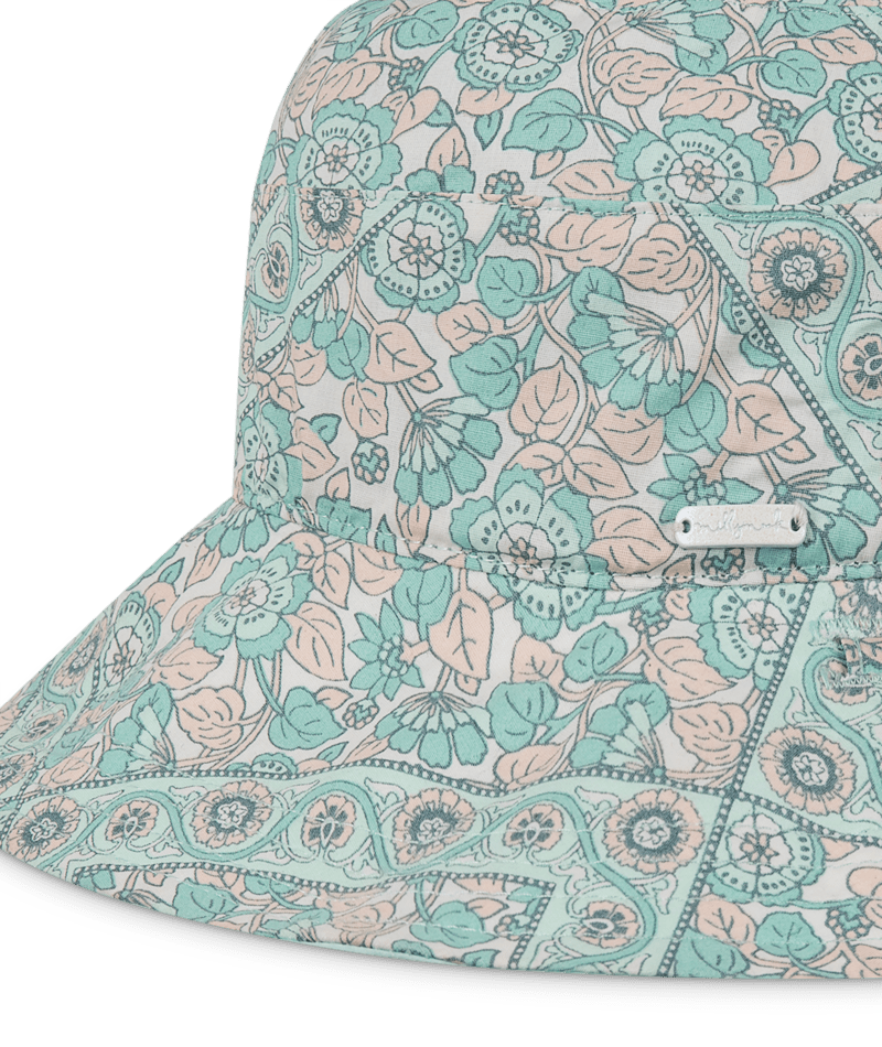 Millymook Girls Wide Brim Bucket Hat - Mint Green Vintage Pattern - Liliana